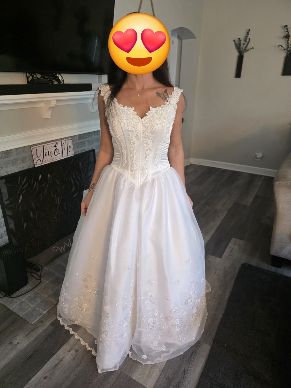 White Lace Appliqué Ball Gown Dress